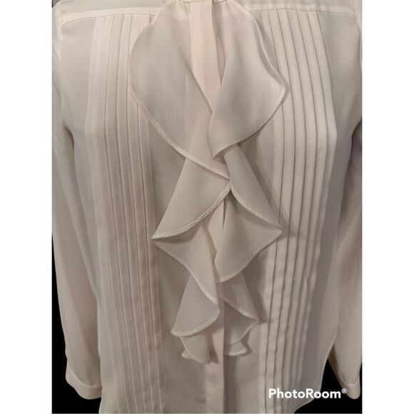 Calvin Klein Ruffle Front Pintuck Blouse Off White Sz. PM Feminine - Picture 5 of 12